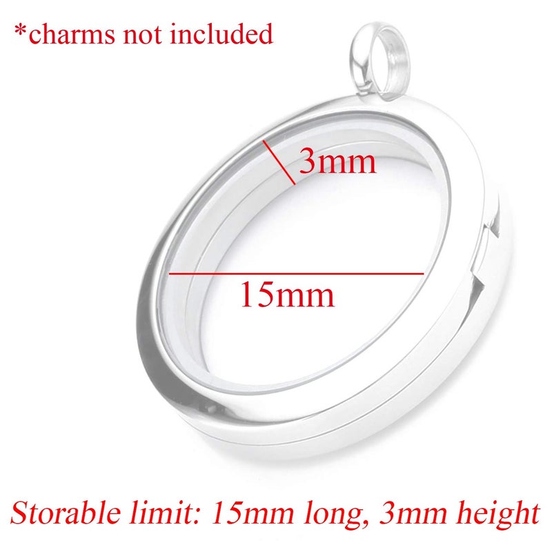 Zysta Silver Round Locket Pendant Necklace 30mm Glossy Stainless Steel Clear Glass Living Memory Floating Charms Stone Storage - Image 1
